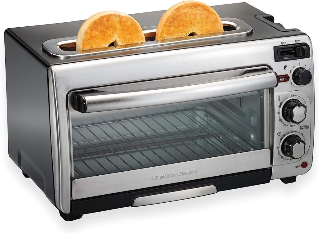 Hamilton Beach 2-in-1 Countertop Toaster Oven and Long Slot 2 Slice Toaster, 60 Minute Timer and Automatic Shut Off, Shade Selector, Stainless Steel (31156) Hamilton Beach 2-in-1 Countertop Toaster Oven and Long Slot 2 Slice Toaster, 60 Minute Timer and Automatic Shut Off, Shade Selector, Stainless Steel (31156)