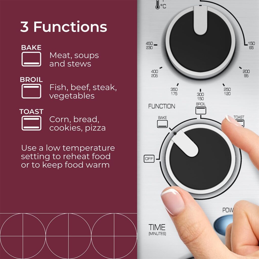 Toaster Oven 4 Slice, Multi-function Stainless Steel Finish with Timer - Toast - Bake - Broil Settings, Natural Convection - 1100 Watts of Power, Includes Baking Pan and Rack by Mueller Austria Toaster Oven 4 Slice, Multi-function Stainless Steel Finish with Timer - Toast - Bake - Broil Settings, Natural Convection - 1100 Watts of Power, Includes Baking Pan and Rack by Mueller Austria