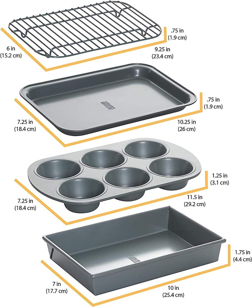 Chicago Metallic Non-Stick Toaster Oven Bakeware Set, 4-Piece, Carbon Steel Chicago Metallic Non-Stick Toaster Oven Bakeware Set, 4-Piece, Carbon Steel
