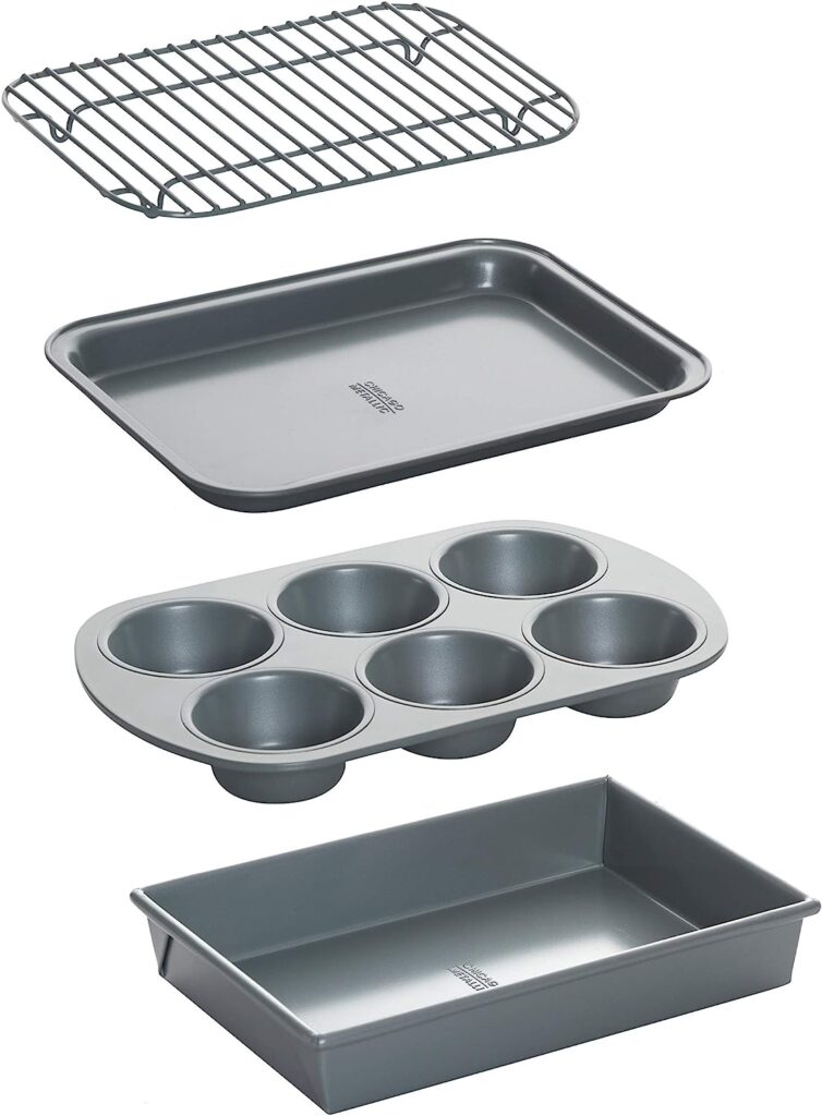 Chicago Metallic Non-Stick Toaster Oven Bakeware Set, 4-Piece, Carbon Steel Chicago Metallic Non-Stick Toaster Oven Bakeware Set, 4-Piece, Carbon Steel