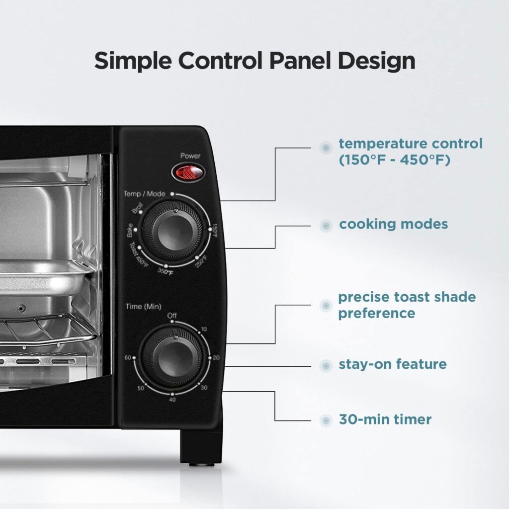 COMFEE 4 Slice Small Toaster Oven Countertop, Retro Compact Design, Multi-Function with 30-Minute Timer, Bake, Broil, Toast, 1000 Watts, 2-Rack Capacity, Black (CFO-BB101) COMFEE 4 Slice Small Toaster Oven Countertop, Retro Compact Design, Multi-Function with 30-Minute Timer, Bake, Broil, Toast, 1000 Watts, 2-Rack Capacity, Black (CFO-BB101)