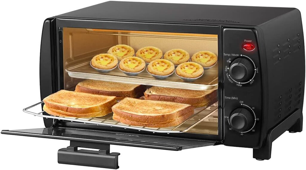 COMFEE 4 Slice Small Toaster Oven Countertop, Retro Compact Design, Multi-Function with 30-Minute Timer, Bake, Broil, Toast, 1000 Watts, 2-Rack Capacity, Black (CFO-BB101) COMFEE 4 Slice Small Toaster Oven Countertop, Retro Compact Design, Multi-Function with 30-Minute Timer, Bake, Broil, Toast, 1000 Watts, 2-Rack Capacity, Black (CFO-BB101)