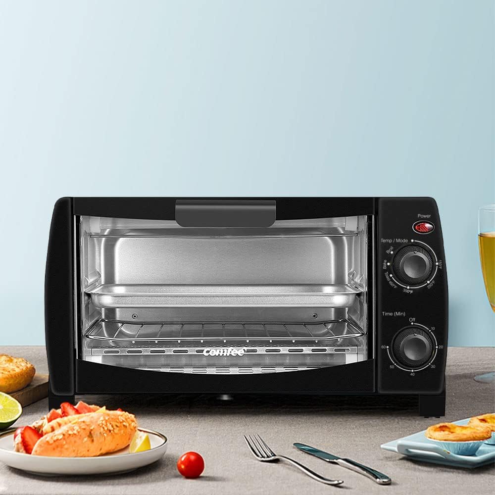 COMFEE 4 Slice Small Toaster Oven Countertop, Retro Compact Design, Multi-Function with 30-Minute Timer, Bake, Broil, Toast, 1000 Watts, 2-Rack Capacity, Black (CFO-BB101) COMFEE 4 Slice Small Toaster Oven Countertop, Retro Compact Design, Multi-Function with 30-Minute Timer, Bake, Broil, Toast, 1000 Watts, 2-Rack Capacity, Black (CFO-BB101)