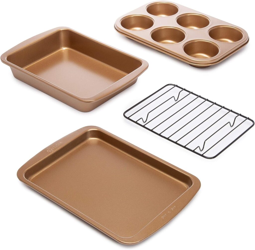 Ecolution Non-Stick Toaster Oven Bakeware Set 4-Piece, Carbon Steel, Easy to Clean and Perfect for Single Servings, Copper