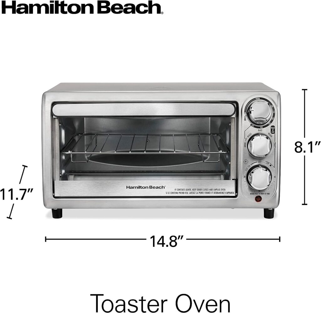 Hamilton Beach 4-Slice Countertop Toaster Oven with Bake Pan, Broil Bagel Functions, Auto Shutoff, Stainless Steel (31143) Hamilton Beach 4-Slice Countertop Toaster Oven with Bake Pan, Broil Bagel Functions, Auto Shutoff, Stainless Steel (31143)