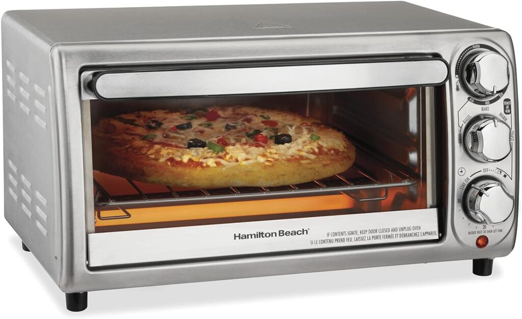Hamilton Beach 4-Slice Countertop Toaster Oven with Bake Pan, Broil Bagel Functions, Auto Shutoff, Stainless Steel (31143) Hamilton Beach 4-Slice Countertop Toaster Oven with Bake Pan, Broil Bagel Functions, Auto Shutoff, Stainless Steel (31143)