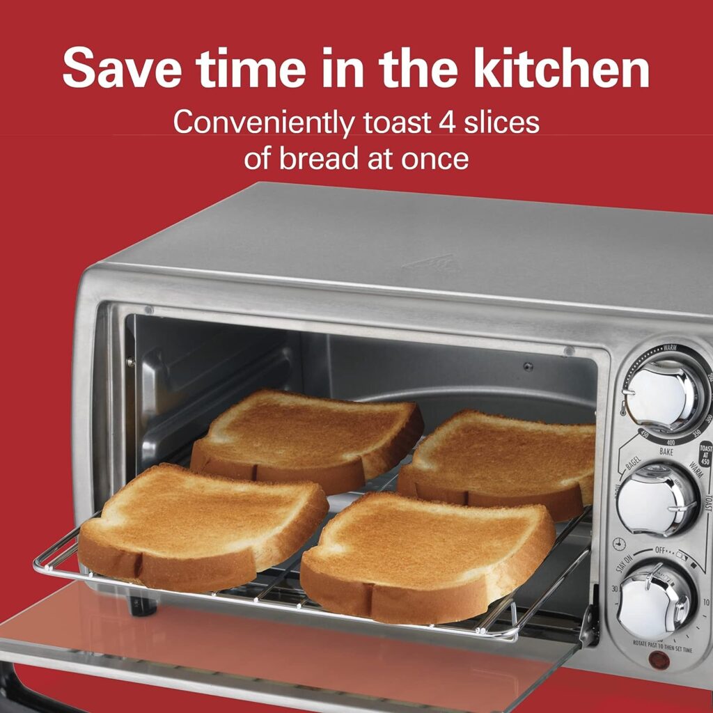 Hamilton Beach 4-Slice Countertop Toaster Oven with Bake Pan, Broil Bagel Functions, Auto Shutoff, Stainless Steel (31143) Hamilton Beach 4-Slice Countertop Toaster Oven with Bake Pan, Broil Bagel Functions, Auto Shutoff, Stainless Steel (31143)