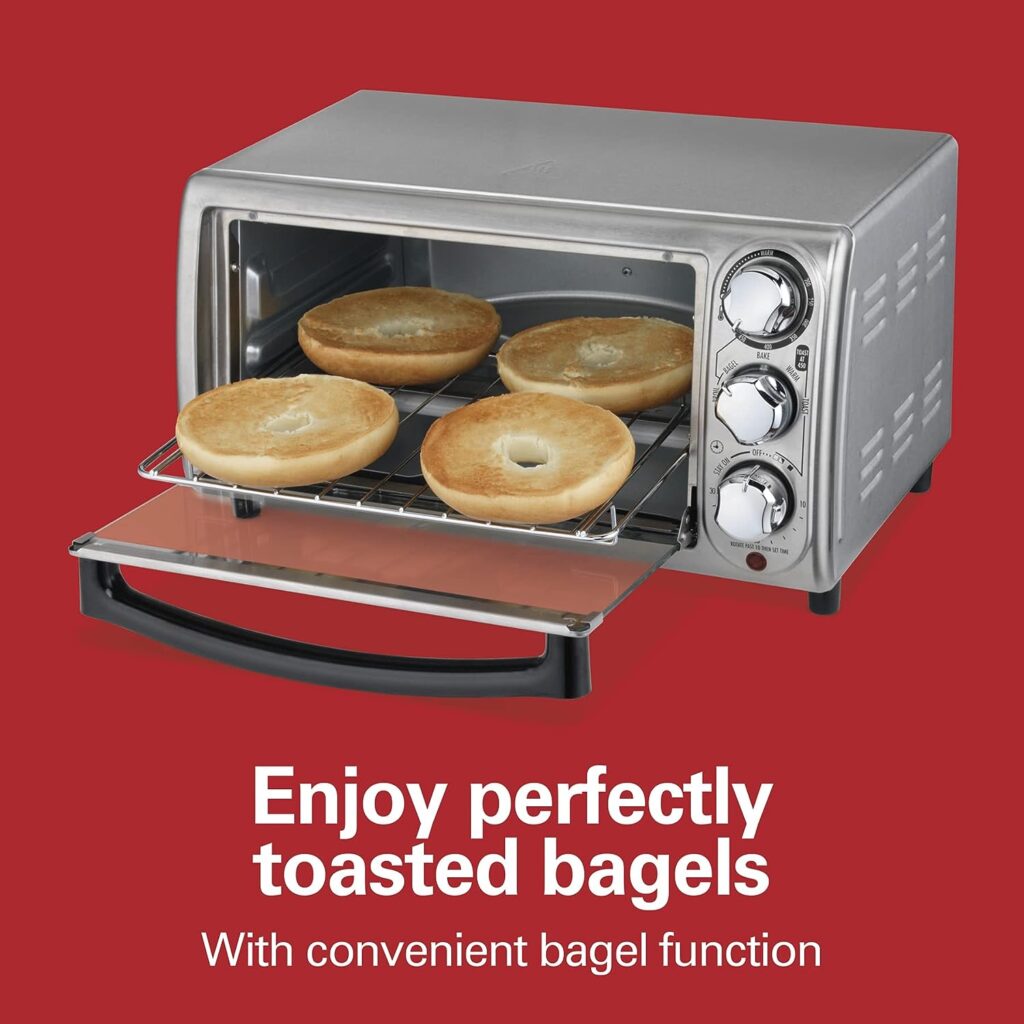 Hamilton Beach 4-Slice Countertop Toaster Oven with Bake Pan, Broil Bagel Functions, Auto Shutoff, Stainless Steel (31143) Hamilton Beach 4-Slice Countertop Toaster Oven with Bake Pan, Broil Bagel Functions, Auto Shutoff, Stainless Steel (31143)