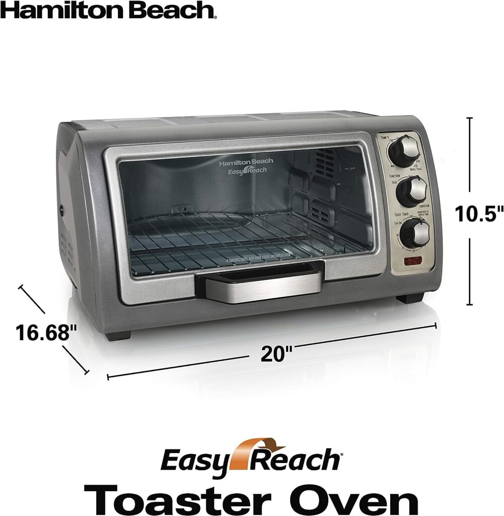Hamilton Beach Countertop Toaster Oven, Easy Reach With Roll-Top Door, 6-Slice, Convection (31123D), Silver