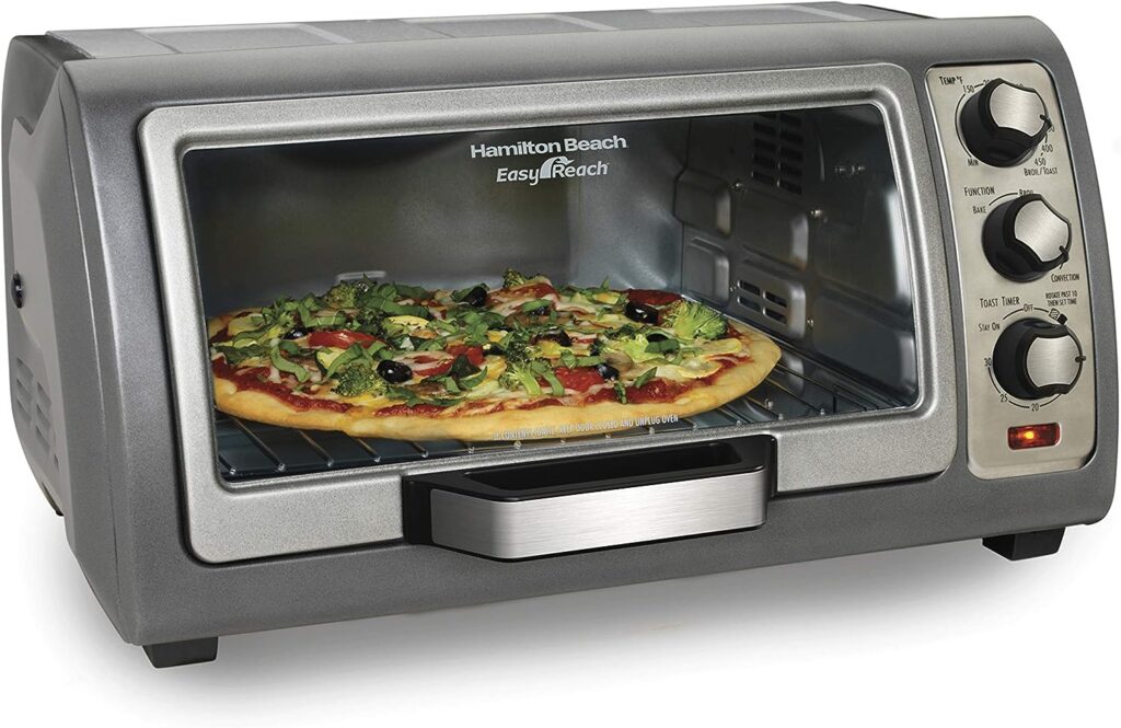 Hamilton Beach Countertop Toaster Oven, Easy Reach With Roll-Top Door, 6-Slice, Convection (31123D), Silver