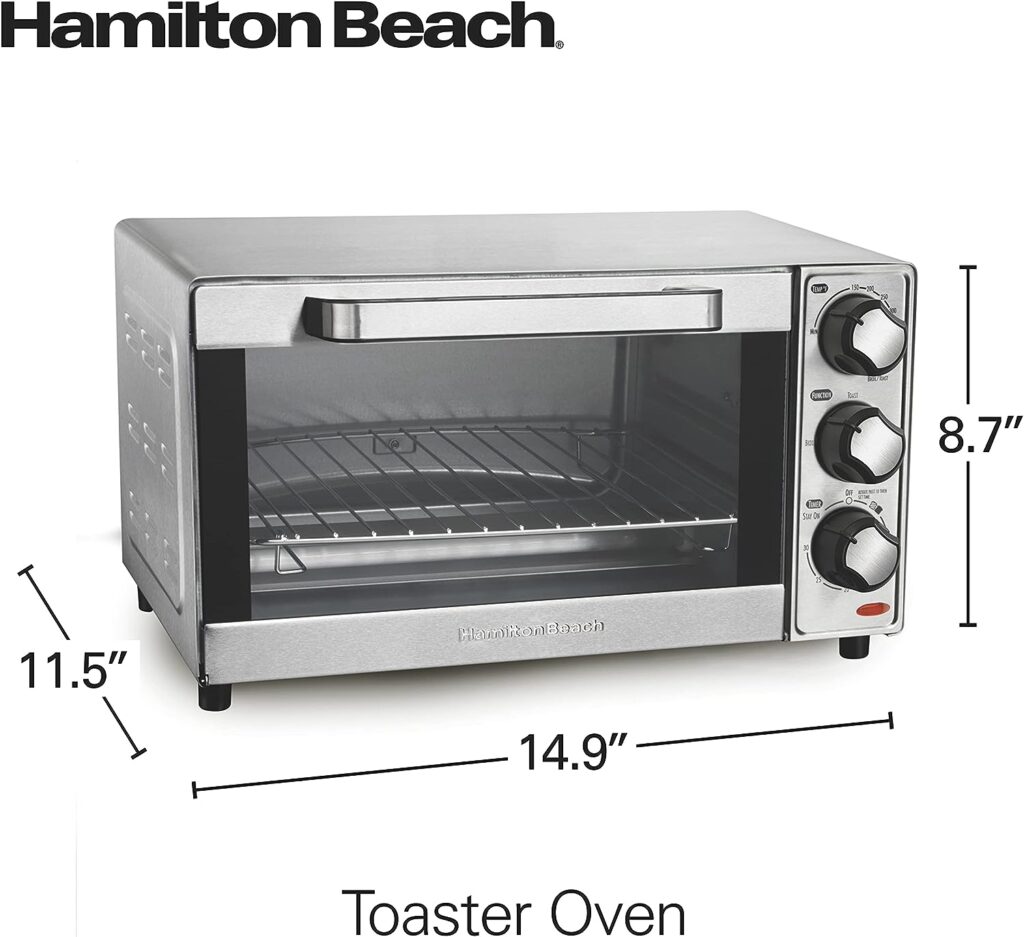 Hamilton Beach Countertop Toaster Oven Pizza Maker Large 4-Slice Capacity, Stainless Steel (31401)