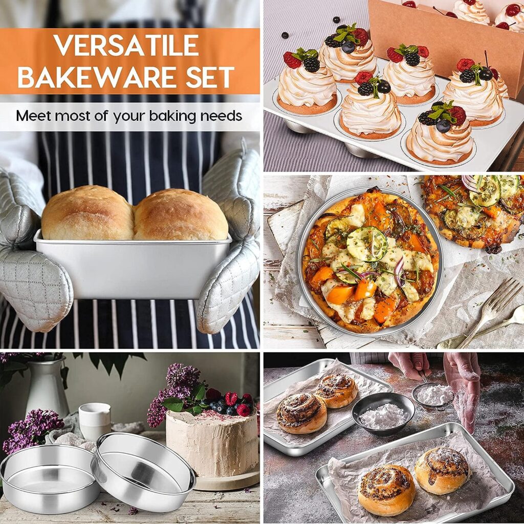 Toaster Oven Bakeware Set, E-far 8-Piece Stainless Steel Small Baking Pan Set, Include 6-Inch Cake Pan/Rectangle Baking Pan/Cookie Sheet with Rack/Muffin/Loaf/Pizza Pan, Non-Toxic Dishwasher Safe Toaster Oven Bakeware Set, E-far 8-Piece Stainless Steel Small Baking Pan Set, Include 6-Inch Cake Pan/Rectangle Baking Pan/Cookie Sheet with Rack/Muffin/Loaf/Pizza Pan, Non-Toxic Dishwasher Safe
