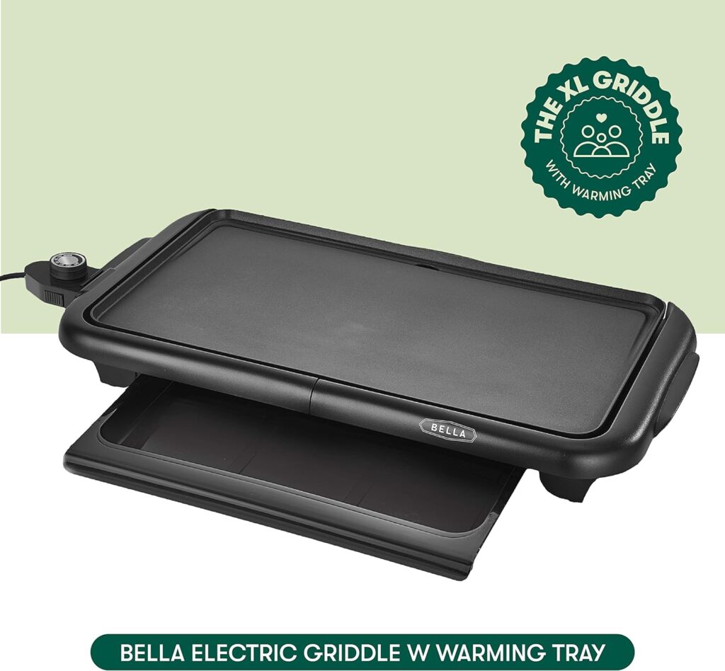 BELLA Electric Griddle with Warming Tray - Smokeless Indoor Grill, Nonstick Surface, Adjustable Temperature Cool-touch Handles, 10 x 18, Copper/Black BELLA Electric Griddle with Warming Tray - Smokeless Indoor Grill, Nonstick Surface, Adjustable Temperature Cool-touch Handles, 10 x 18, Copper/Black