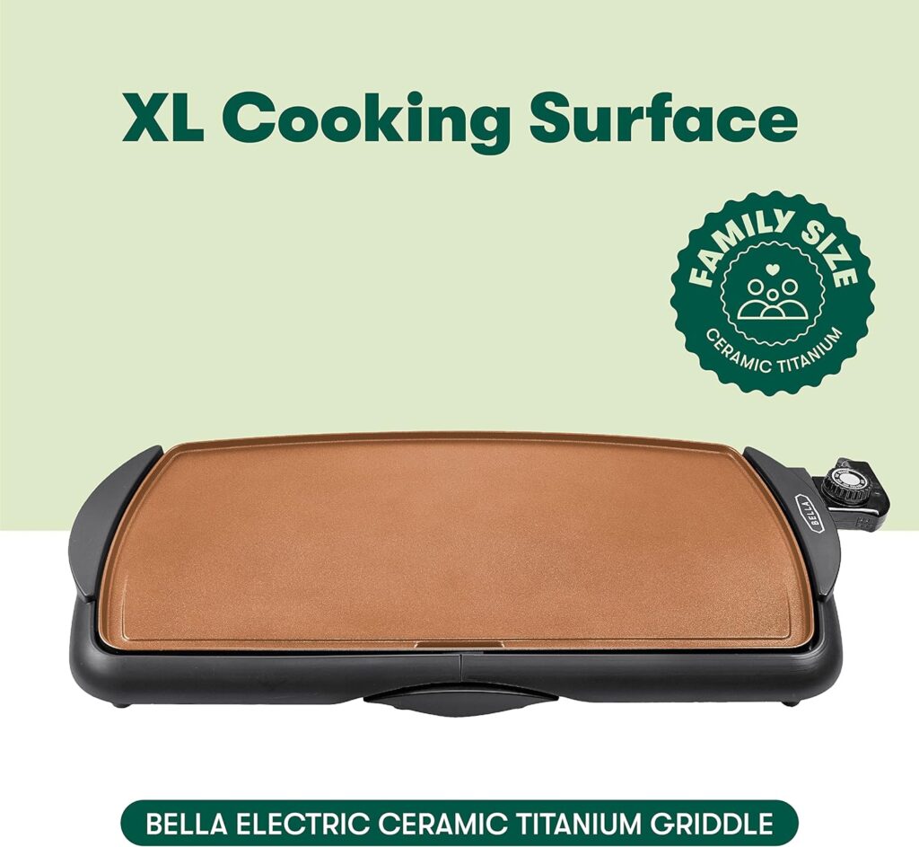 BELLA XL Electric Ceramic Titanium Griddle, Make 15 Eggs At Once, Healthy-Eco Non-stick Coating, Hassle-Free Clean Up, Large Submersible Cooking Surface, 12 x 22, Copper/Black BELLA XL Electric Ceramic Titanium Griddle, Make 15 Eggs At Once, Healthy-Eco Non-stick Coating, Hassle-Free Clean Up, Large Submersible Cooking Surface, 12 x 22, Copper/Black