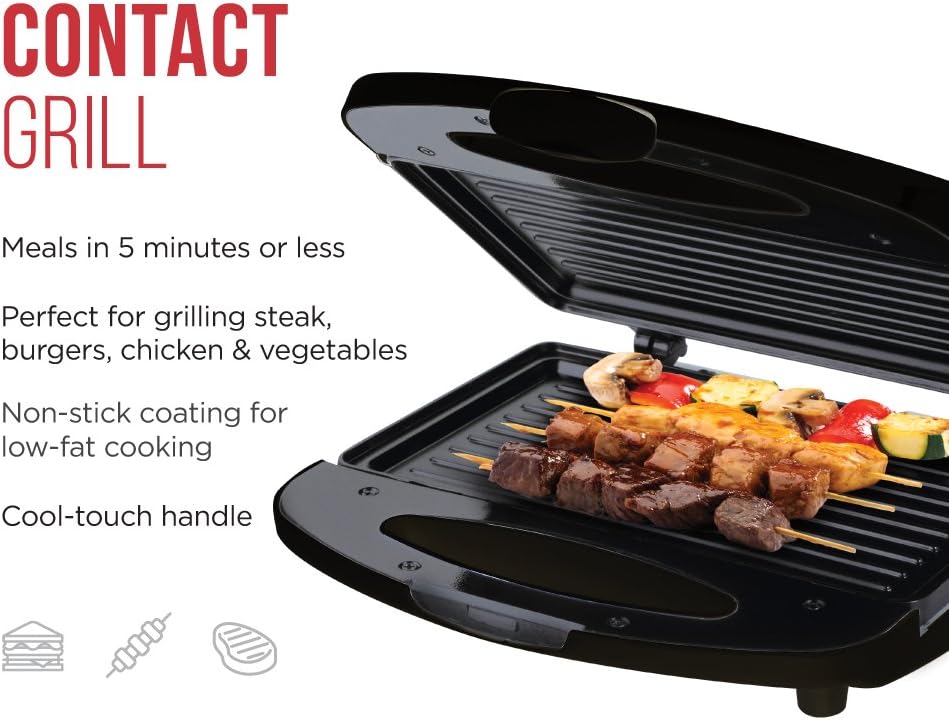 Chefman Electric Contact Grill Griddle, Indoor Dual Closed Sandwich Maker with Nonstick Plates Cool Touch Handle, For Kitchen Countertop, 2 Serving, Compact, Black Chefman Electric Contact Grill Griddle, Indoor Dual Closed Sandwich Maker with Nonstick Plates Cool Touch Handle, For Kitchen Countertop, 2 Serving, Compact, Black