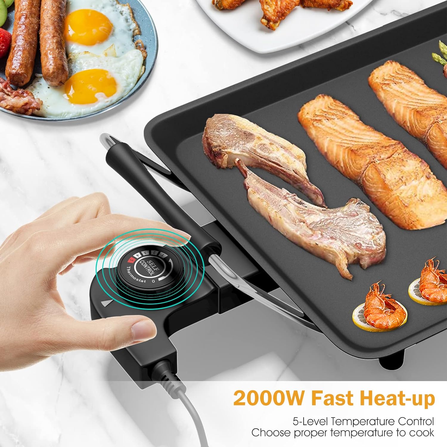 Costzon 35 Inch Electric Griddle - Large Nonstick Teppanyaki Grill With Adjustable Temperature & Drip Tray