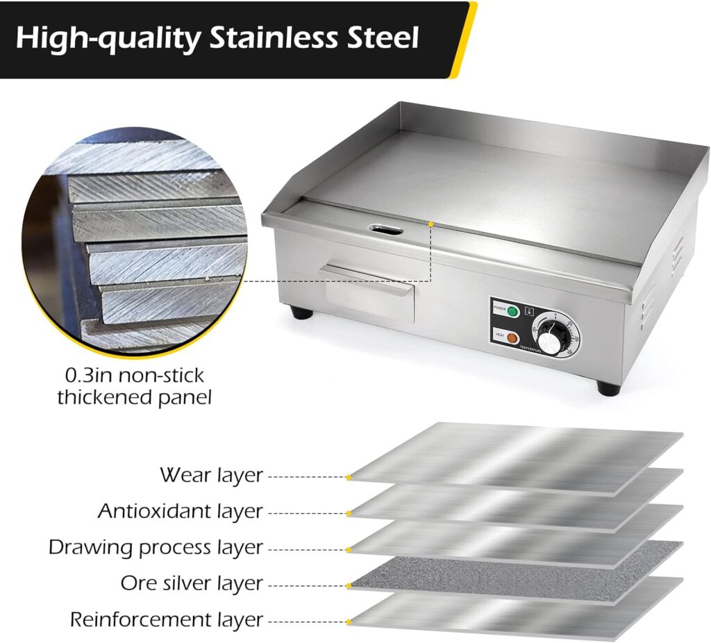Dyna-Living Commercial Electric Griddle 22 Flat Top Grill Countertop Griddle 3000W 110V Stainless Steel Teppanyaki Grill Large Griddles for Restaurant Kitchen Dyna-Living Commercial Electric Griddle 22 Flat Top Grill Countertop Griddle 3000W 110V Stainless Steel Teppanyaki Grill Large Griddles for Restaurant Kitchen