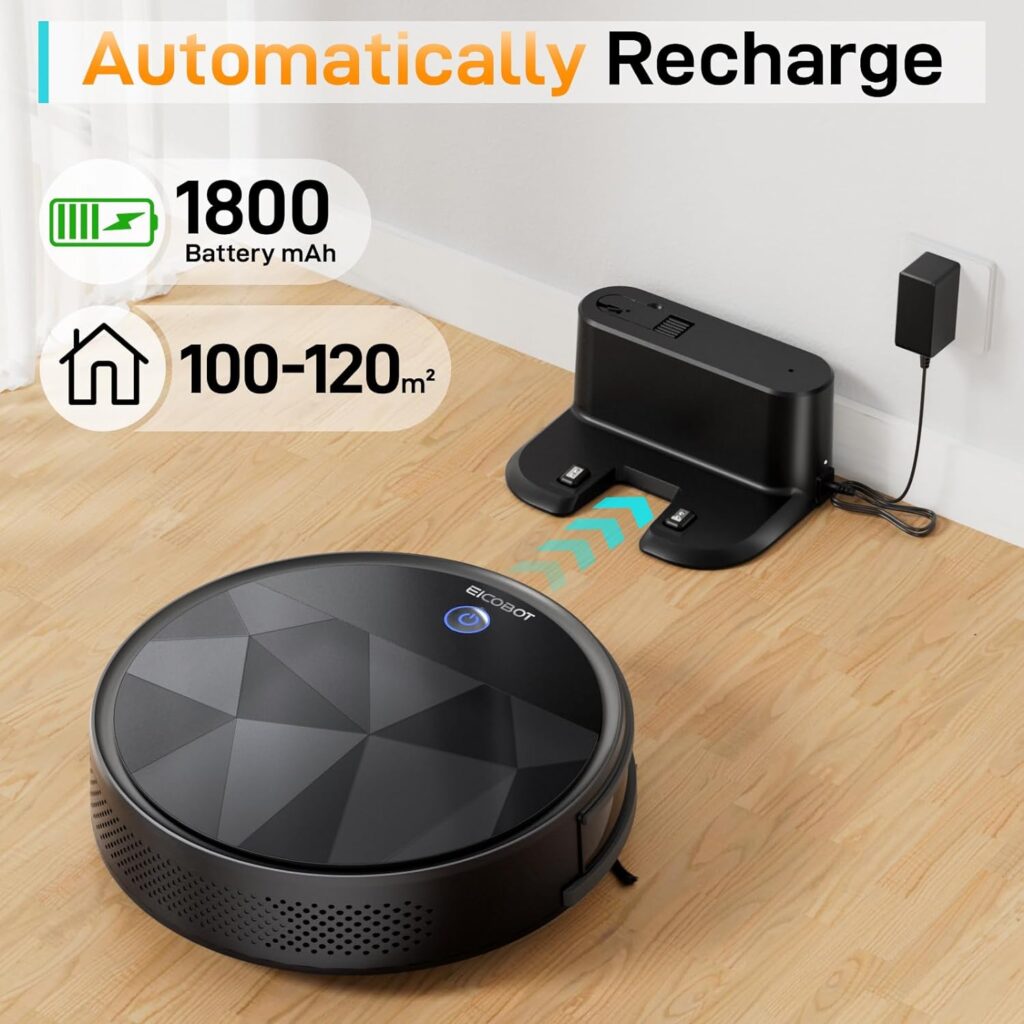 EICOBOT Robot Vacuum Cleaner, Tangle-Free 2200Pa Suction, Quite, Ultra-Slim, 550ml Large Dustbin, Self-Charging Robot Vacuum Cleaner, Good for Pet Hair, Hard Floor and Low Pile Carpet, Brown Black EICOBOT Robot Vacuum Cleaner, Tangle-Free 2200Pa Suction, Quite, Ultra-Slim, 550ml Large Dustbin, Self-Charging Robot Vacuum Cleaner, Good for Pet Hair, Hard Floor and Low Pile Carpet, Brown Black