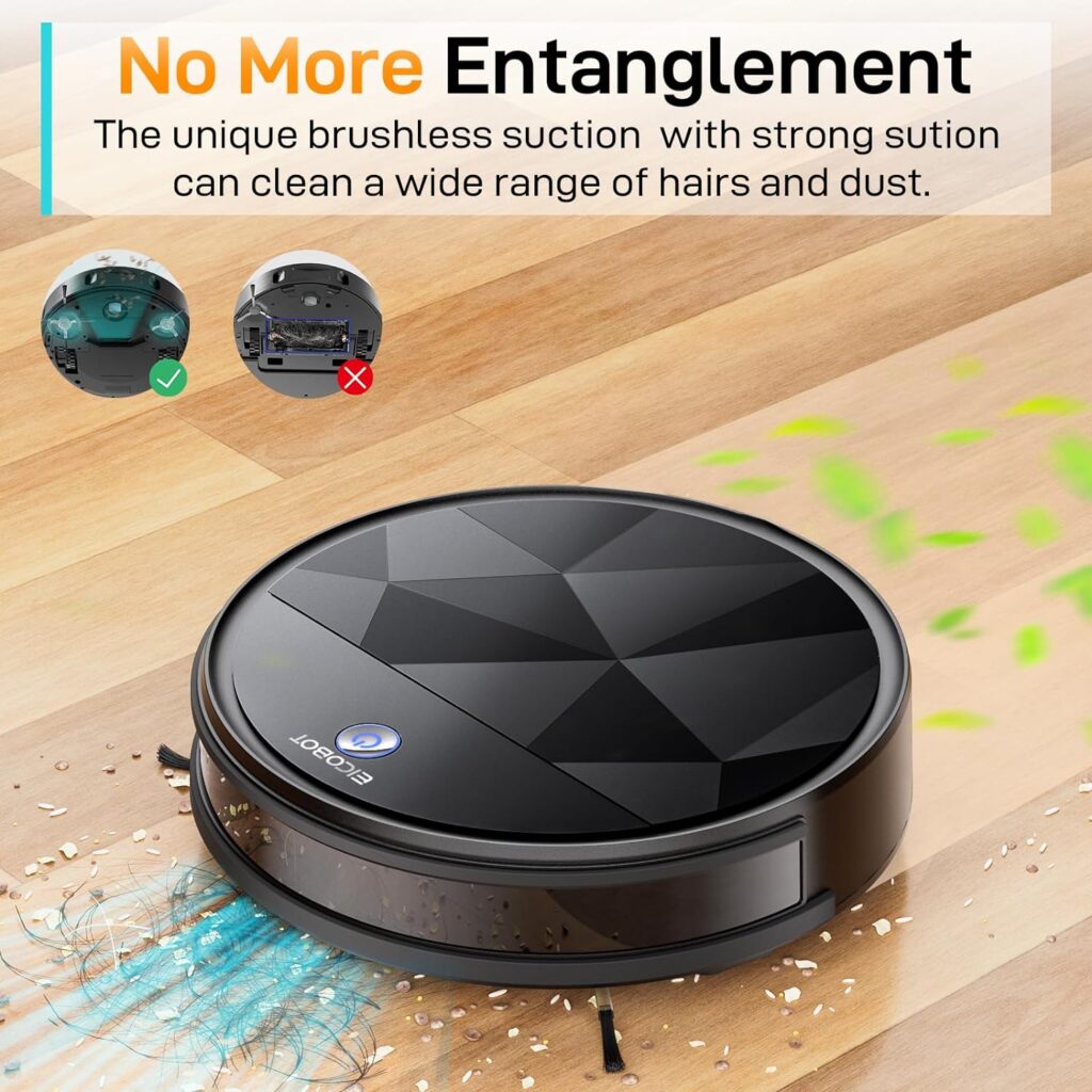 EICOBOT Robot Vacuum Cleaner, Tangle-Free 2200Pa Suction, Quite, Ultra-Slim, 550ml Large Dustbin, Self-Charging Robot Vacuum Cleaner, Good for Pet Hair, Hard Floor and Low Pile Carpet, Brown Black EICOBOT Robot Vacuum Cleaner, Tangle-Free 2200Pa Suction, Quite, Ultra-Slim, 550ml Large Dustbin, Self-Charging Robot Vacuum Cleaner, Good for Pet Hair, Hard Floor and Low Pile Carpet, Brown Black