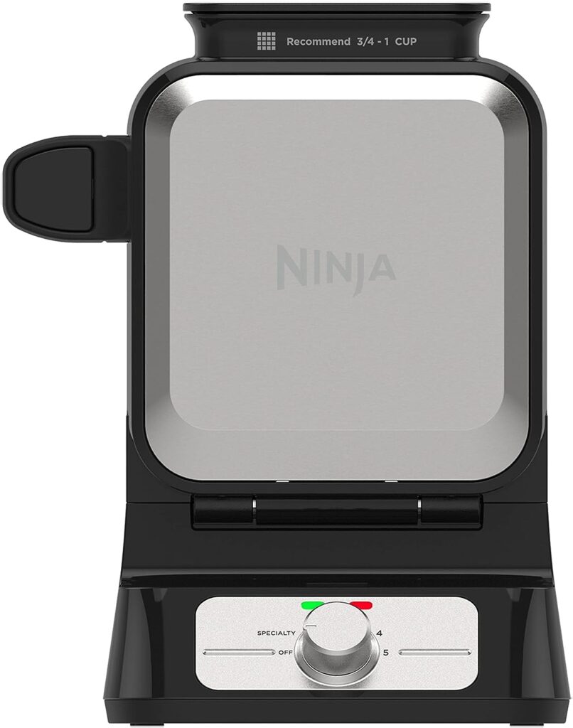 Ninja BW1001 NeverStick PRO Belgian Waffle Maker, Vertical Design, 5 Shade Settings, with Precision-Pour Cup  Chef-curated Recipe Guide, Black  Silver Ninja BW1001 NeverStick PRO Belgian Waffle Maker, Vertical Design, 5 Shade Settings, with Precision-Pour Cup  Chef-curated Recipe Guide, Black  Silver