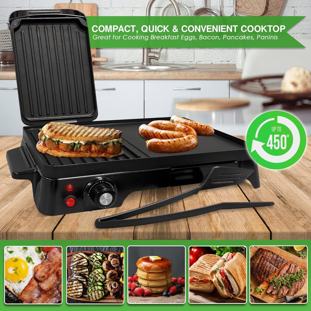 Nutrichef 2-in-1 Panini Press Grill  Griddle | Nonstick Coating, Temperature Control | Multiuse Countertop Sandwich Maker | Removable Drip Tray | 1500W | Compact Electric Griddle | 20.3 x 12.5 x 5.3 Nutrichef 2-in-1 Panini Press Grill  Griddle | Nonstick Coating, Temperature Control | Multiuse Countertop Sandwich Maker | Removable Drip Tray | 1500W | Compact Electric Griddle | 20.3 x 12.5 x 5.3