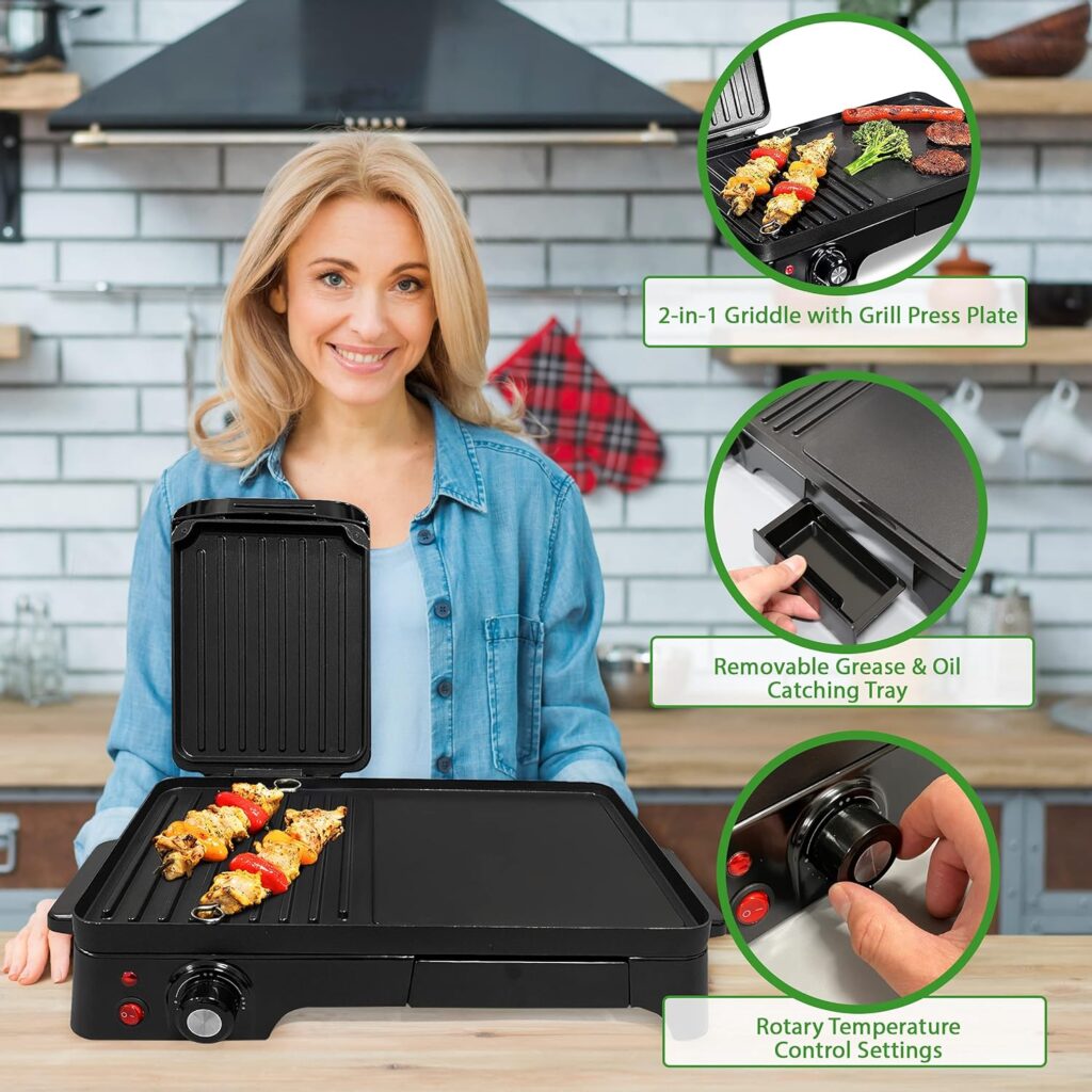 Nutrichef 2-in-1 Panini Press Grill  Griddle | Nonstick Coating, Temperature Control | Multiuse Countertop Sandwich Maker | Removable Drip Tray | 1500W | Compact Electric Griddle | 20.3 x 12.5 x 5.3 Nutrichef 2-in-1 Panini Press Grill  Griddle | Nonstick Coating, Temperature Control | Multiuse Countertop Sandwich Maker | Removable Drip Tray | 1500W | Compact Electric Griddle | 20.3 x 12.5 x 5.3