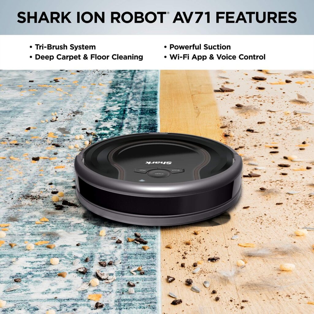 Shark AV753 ION Robot Vacuum, Tri-Brush System, Wifi Connected, 120 Min Runtime, Works with Alexa, Multi Surface Cleaning, Grey Shark AV753 ION Robot Vacuum, Tri-Brush System, Wifi Connected, 120 Min Runtime, Works with Alexa, Multi Surface Cleaning, Grey