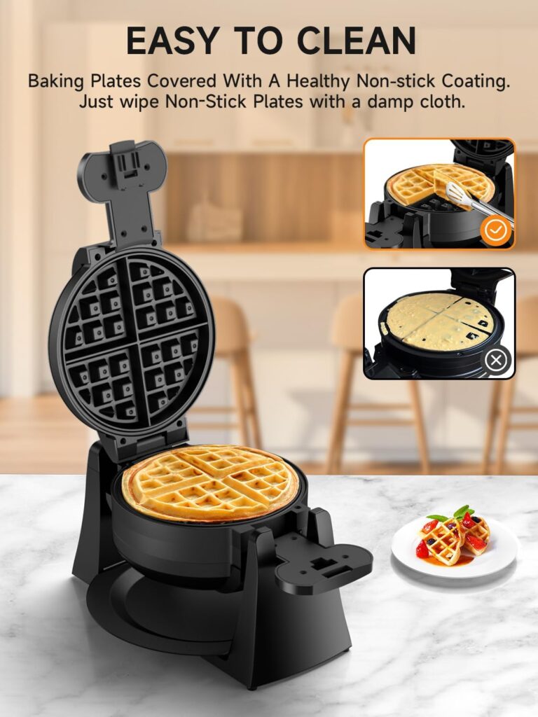 Waffle Maker, 1400W Double Belgian Waffle Iron 180° Flip, 8 Slices, Rotating  Nonstick Plates, Removable Drip Tray for Easy Cleaning, Cool Touch Handles, Space Saving Storage, Black Waffle Maker, 1400W Double Belgian Waffle Iron 180° Flip, 8 Slices, Rotating  Nonstick Plates, Removable Drip Tray for Easy Cleaning, Cool Touch Handles, Space Saving Storage, Black