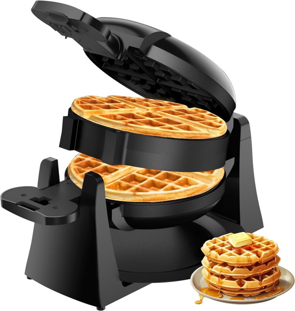 Waffle Maker, 1400W Double Belgian Waffle Iron 180° Flip, 8 Slices, Rotating  Nonstick Plates, Removable Drip Tray for Easy Cleaning, Cool Touch Handles, Space Saving Storage, Black Waffle Maker, 1400W Double Belgian Waffle Iron 180° Flip, 8 Slices, Rotating  Nonstick Plates, Removable Drip Tray for Easy Cleaning, Cool Touch Handles, Space Saving Storage, Black