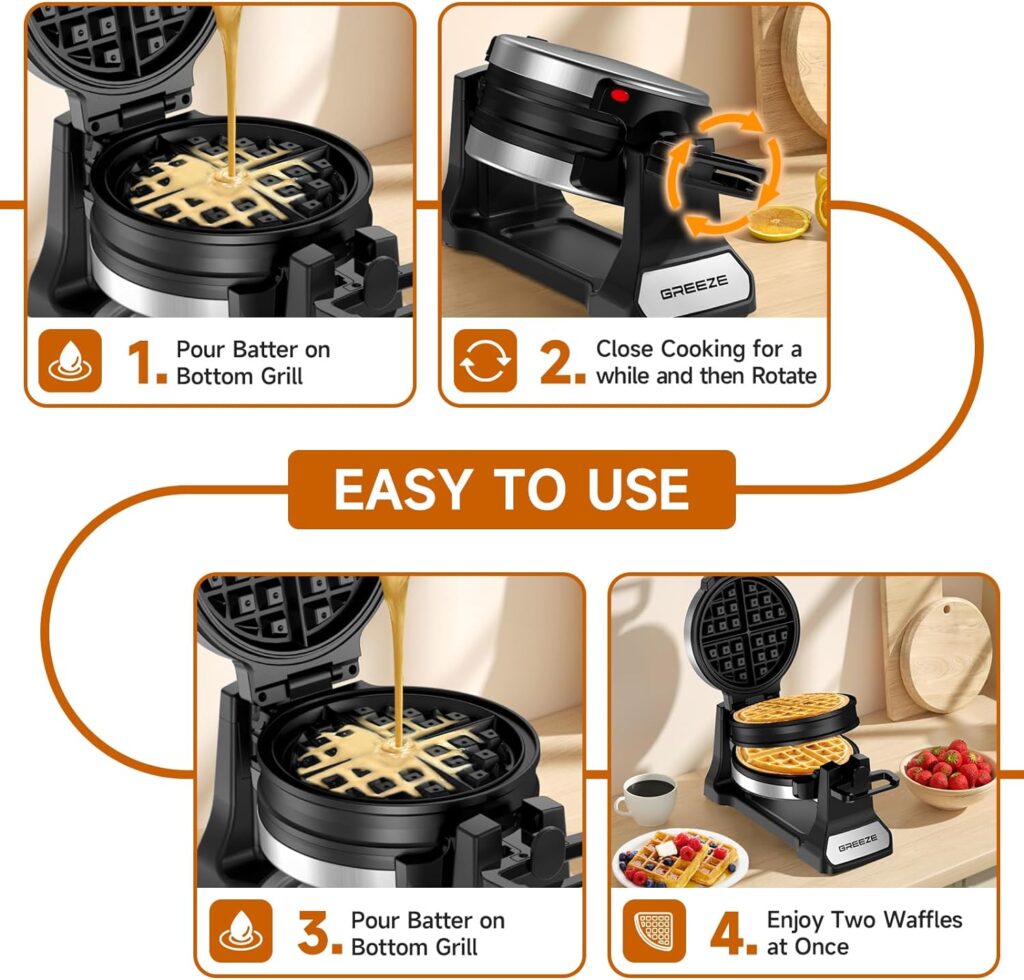 Waffle Maker - 1400W Stainless Steel Double (8 Slices) Belgian Waffle Maker 180°Flip, Nonstick Plates Waffle Iron with Locking Buckle  Cool Touch Handles, Easy To Clean Waffle Maker - 1400W Stainless Steel Double (8 Slices) Belgian Waffle Maker 180°Flip, Nonstick Plates Waffle Iron with Locking Buckle  Cool Touch Handles, Easy To Clean