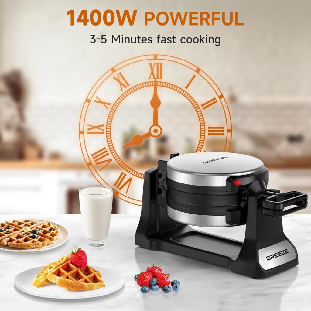 Waffle Maker - 1400W Stainless Steel Double (8 Slices) Belgian Waffle Maker 180°Flip, Nonstick Plates Waffle Iron with Locking Buckle  Cool Touch Handles, Easy To Clean Waffle Maker - 1400W Stainless Steel Double (8 Slices) Belgian Waffle Maker 180°Flip, Nonstick Plates Waffle Iron with Locking Buckle  Cool Touch Handles, Easy To Clean