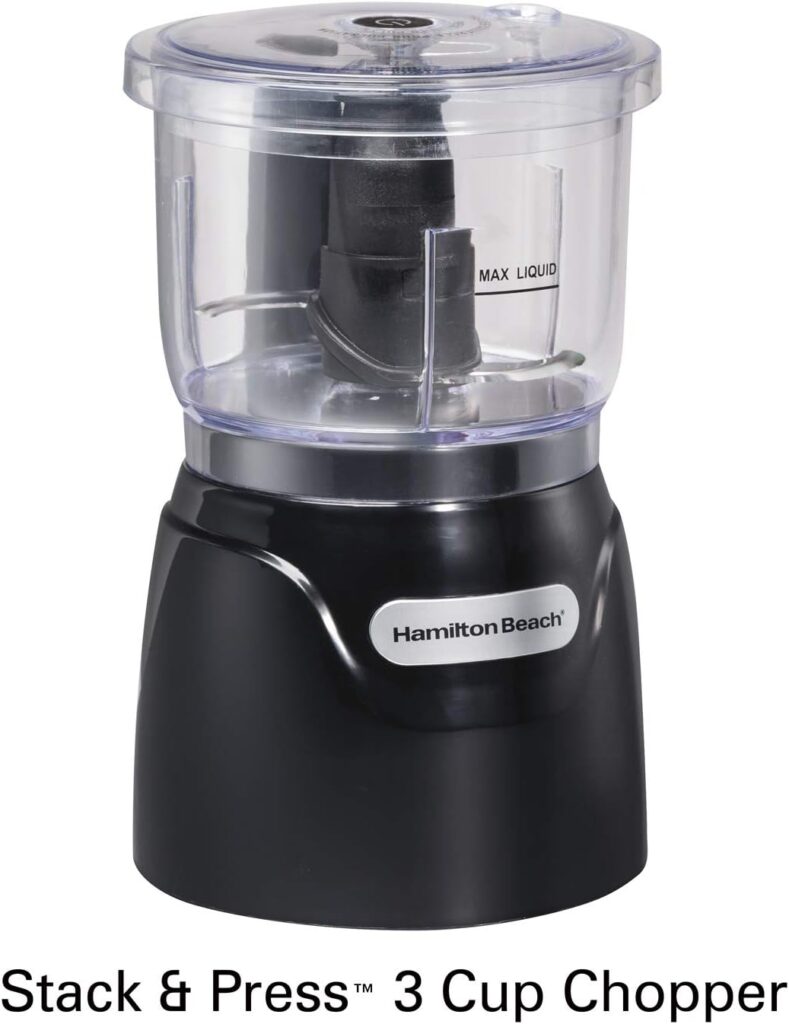 Hamilton Beach Electric Vegetable Chopper  Mini Food Processor, 3-Cup, 350 Watts, for Dicing, Mincing, and Puree, Black (72850)