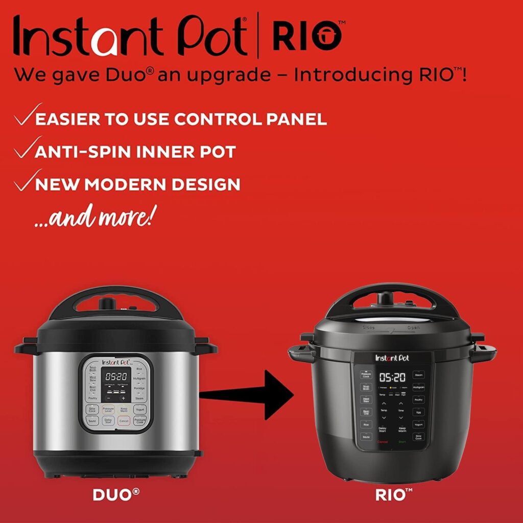 Instant Pot RIO, 7-in-1 Electric Multi-Cooker, Pressure Cooker, Slow Cooker, Rice Cooker, Steamer, Sauté, Yogurt Maker, Warmer, Includes App With Over 800 Recipes, 6 Quart
