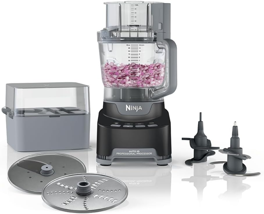 Ninja NF705BRN Professional XL Food Processor, Storage Box, 1200 Peak-Watts, 4-in-1, Chopping, Slicing/Shredding, Purees, Dough, 12-Cup Processor Bowl, 2 Blades  2 Discs, Feed Chute/Pusher, Black