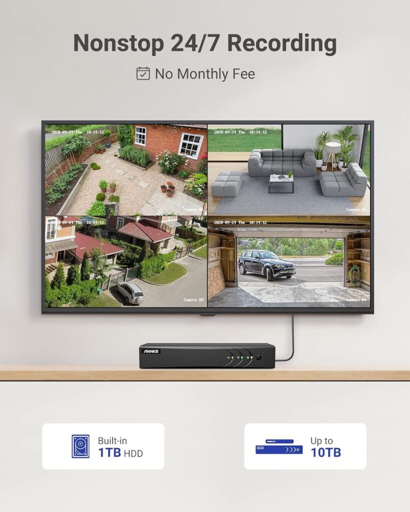 ANNKE 3K Lite Security Camera System Outdoor with AI Human/Vehicle Detection, 8CH H.265+ DVR and 8 x 1920TVL 2MP IP66 Home CCTV Cameras, Smart Playback, Email Alert with Images, 1TB Hard Drive - E200 ANNKE 3K Lite Security Camera System Outdoor with AI Human/Vehicle Detection, 8CH H.265+ DVR and 8 x 1920TVL 2MP IP66 Home CCTV Cameras, Smart Playback, Email Alert with Images, 1TB Hard Drive - E200