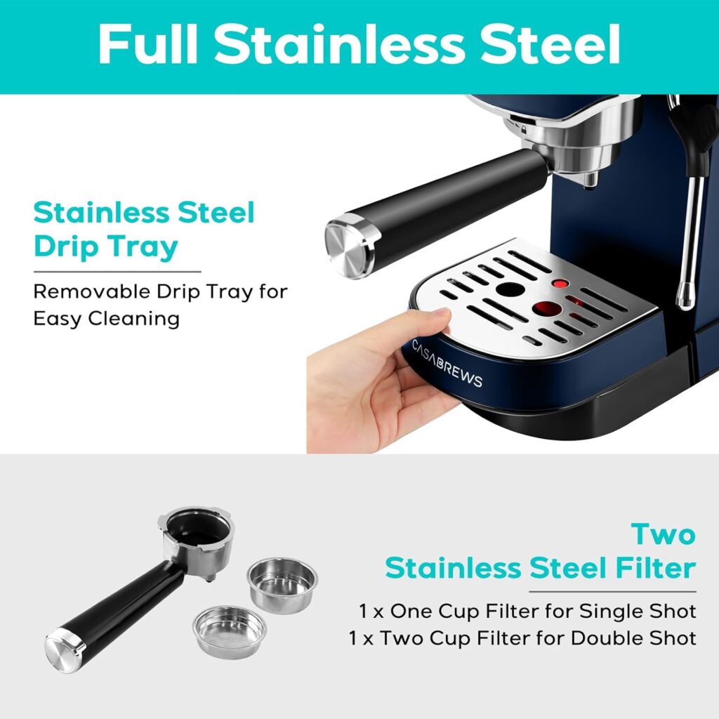 CASABREWS Espresso Machine 20 Bar, Professional Espresso Coffee Maker with Steam Milk Frother, Compact Cappuccino and Latte Machine with Touch Screen Display, Stainless Steel, Gift for Wife or Husband CASABREWS Espresso Machine 20 Bar, Professional Espresso Coffee Maker with Steam Milk Frother, Compact Cappuccino and Latte Machine with Touch Screen Display, Stainless Steel, Gift for Wife or Husband