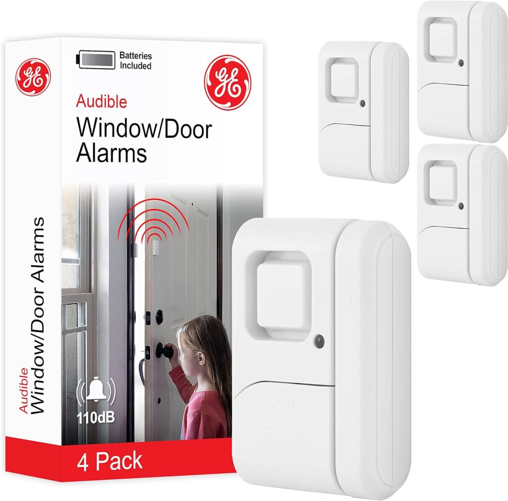 GE Personal Security Window and Door Alarm, 4 Pack, DIY Protection, Burglar Alert, Wireless, Chime/Alarm, Easy Installation, Home Security, Ideal for Home, Garage, Apartment and More, 45174 White GE Personal Security Window and Door Alarm, 4 Pack, DIY Protection, Burglar Alert, Wireless, Chime/Alarm, Easy Installation, Home Security, Ideal for Home, Garage, Apartment and More, 45174 White
