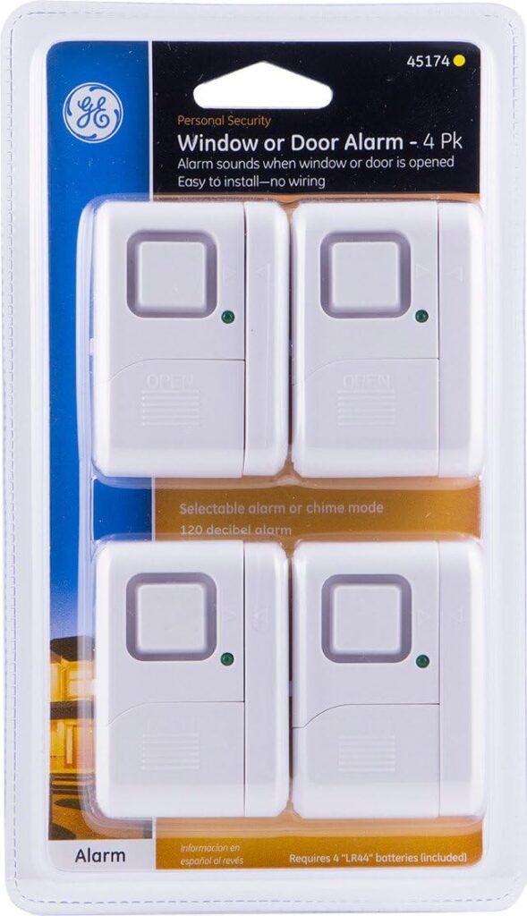 GE Personal Security Window and Door Alarm, 4 Pack, DIY Protection, Burglar Alert, Wireless, Chime/Alarm, Easy Installation, Home Security, Ideal for Home, Garage, Apartment and More, 45174 White GE Personal Security Window and Door Alarm, 4 Pack, DIY Protection, Burglar Alert, Wireless, Chime/Alarm, Easy Installation, Home Security, Ideal for Home, Garage, Apartment and More, 45174 White