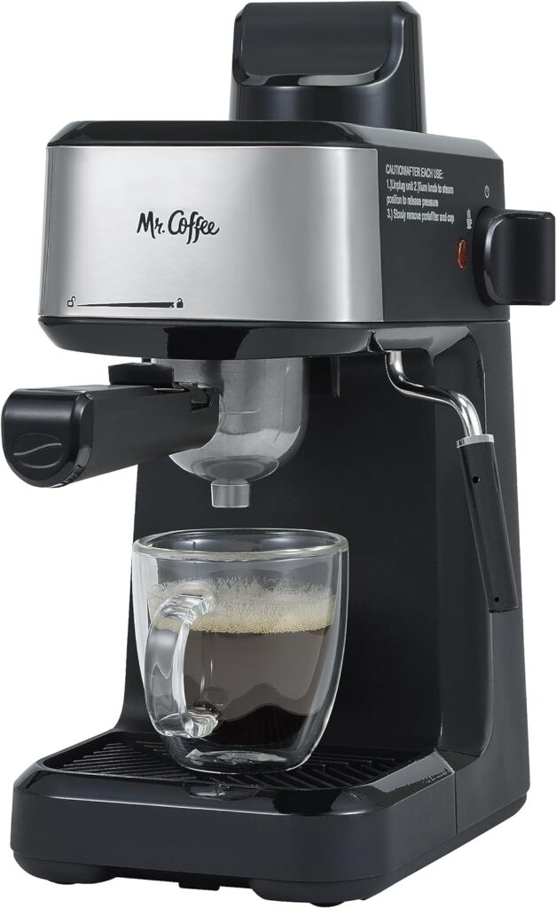 Mr. Coffee Espresso and Cappuccino Machine, Single Serve Coffee Maker with Milk Frothing Pitcher and Steam Wand, 20 ounces, Stainless Steel,Black Mr. Coffee Espresso and Cappuccino Machine, Single Serve Coffee Maker with Milk Frothing Pitcher and Steam Wand, 20 ounces, Stainless Steel,Black