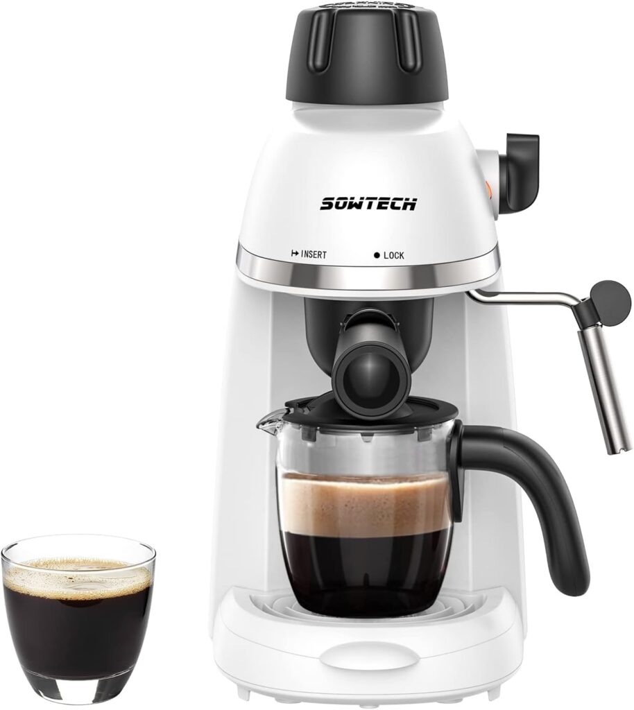 SOWTECH Espresso Coffee Machine Cappuccino Latte Maker 3.5 Bar 1-4 Cup with Steam Milk Frother White SOWTECH Espresso Coffee Machine Cappuccino Latte Maker 3.5 Bar 1-4 Cup with Steam Milk Frother White