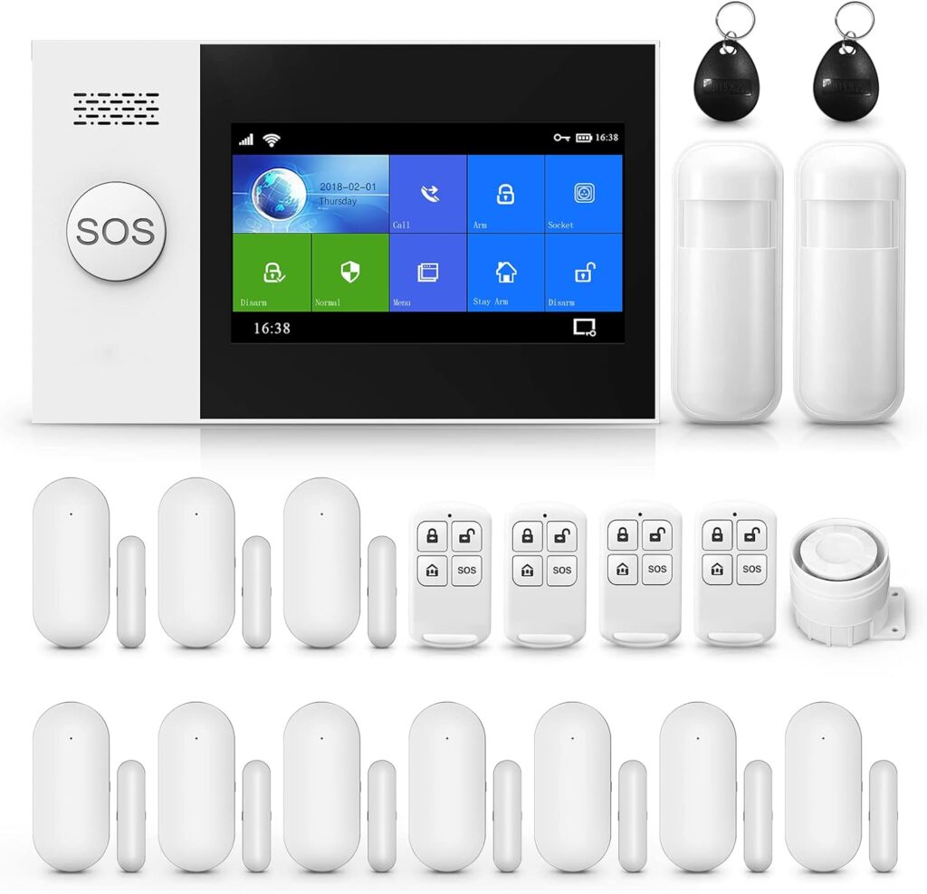 Touch Screen Alarm System for Whole House Security, WiFi Wireless Home Alarm 20 Piece Kit with Siren, PIR Motion Sensor, Remote Controls, Window/Door Sensor,Support SMS Push Touch Screen Alarm System for Whole House Security, WiFi Wireless Home Alarm 20 Piece Kit with Siren, PIR Motion Sensor, Remote Controls, Window/Door Sensor,Support SMS Push