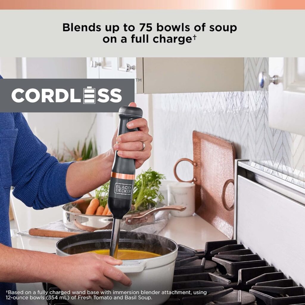 BLACK+DECKER Kitchen Wand Cordless Immersion Blender, 4 in 1 Multi Tool Set, Hand Blender with Charging Dock, Grey (BCKM1014K01) BLACK+DECKER Kitchen Wand Cordless Immersion Blender, 4 in 1 Multi Tool Set, Hand Blender with Charging Dock, Grey (BCKM1014K01)