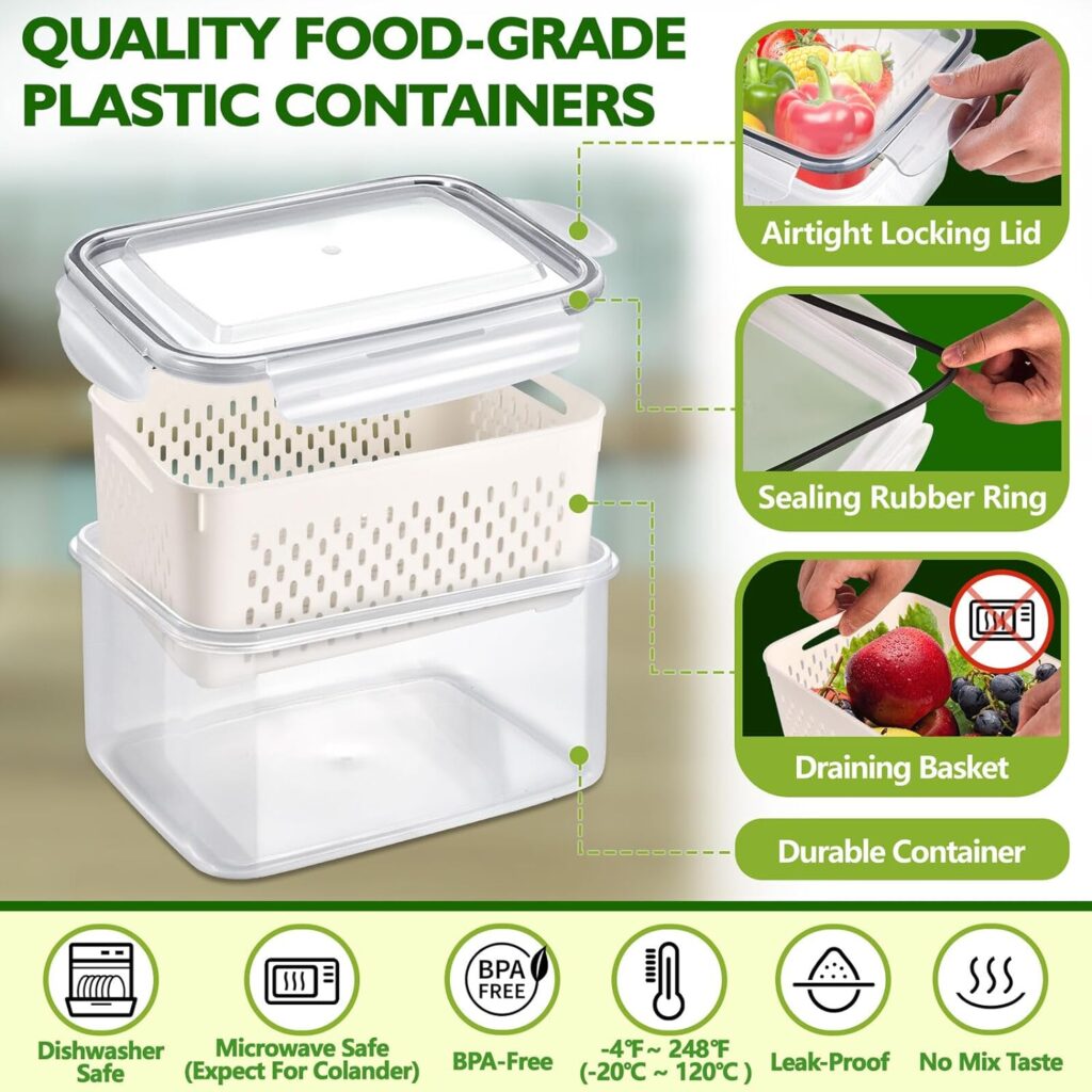 3 Pack Fruit Storage Containers for Fridge with Removable Colander, Airtight Food Storage Containers with Lids, Fresh Produce Fridge Organizer Bins, Fruit Vegetable Kitchen Organizers and Storage 3 Pack Fruit Storage Containers for Fridge with Removable Colander, Airtight Food Storage Containers with Lids, Fresh Produce Fridge Organizer Bins, Fruit Vegetable Kitchen Organizers and Storage