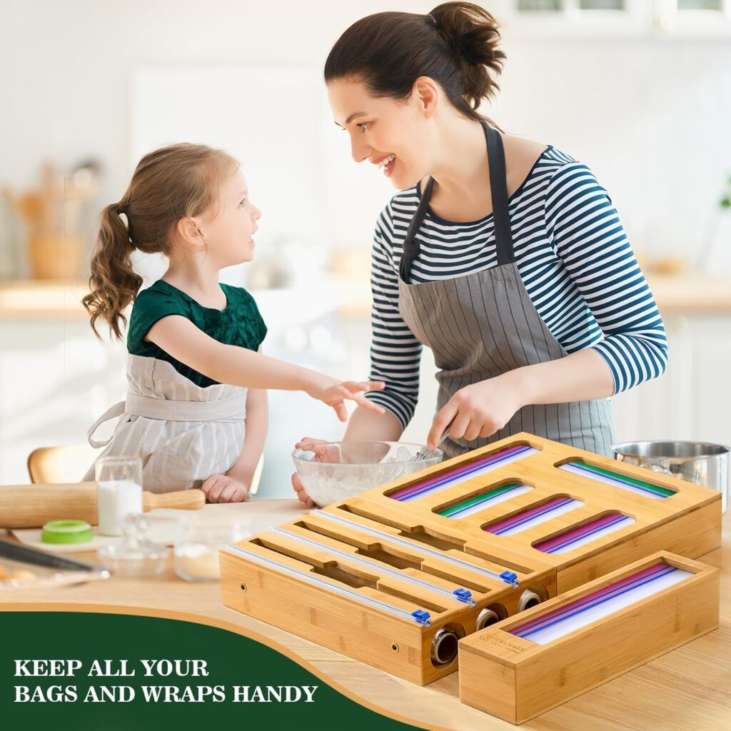 Calmbee 9 IN 1 Storage Bag Organizer for Kitchen Drawer, Bamboo Foil and Plastic Wrap with Cutter, Organizers Compatible Gallon, Quart, Sandwich Snack Size Calmbee 9 IN 1 Storage Bag Organizer for Kitchen Drawer, Bamboo Foil and Plastic Wrap with Cutter, Organizers Compatible Gallon, Quart, Sandwich Snack Size