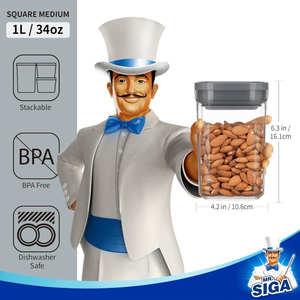 MR.SIGA 4 Pack Airtight Food Storage Container Set, BPA Free Kitchen Pantry Organization Canisters with One-handed Leak Proof Lids, 1L / 33.8oz, Medium, White MR.SIGA 4 Pack Airtight Food Storage Container Set, BPA Free Kitchen Pantry Organization Canisters with One-handed Leak Proof Lids, 1L / 33.8oz, Medium, White