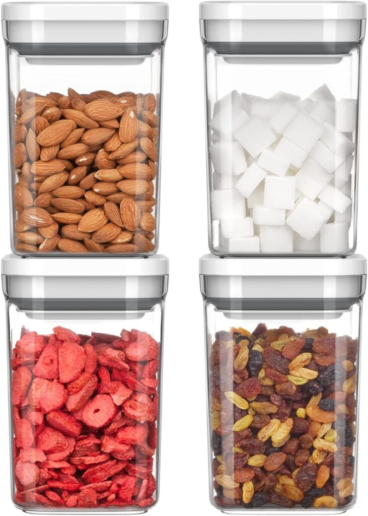 MR.SIGA 4 Pack Airtight Food Storage Container Set, BPA Free Kitchen Pantry Organization Canisters with One-handed Leak Proof Lids, 1L / 33.8oz, Medium, White MR.SIGA 4 Pack Airtight Food Storage Container Set, BPA Free Kitchen Pantry Organization Canisters with One-handed Leak Proof Lids, 1L / 33.8oz, Medium, White