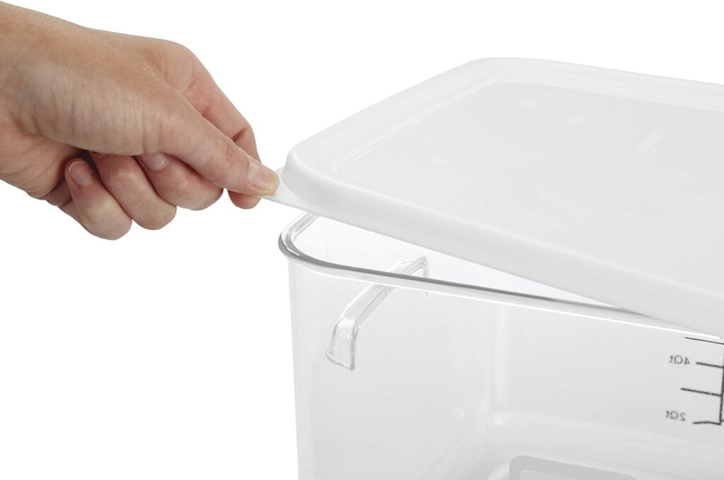 Rubbermaid Commercial Products-FG630400 Plastic Space Saving Square Food Storage Container For Kitchen/Sous Vide/Food Prep, 4 Quart, Clear, LID SOLD SEPARATELY Rubbermaid Commercial Products-FG630400 Plastic Space Saving Square Food Storage Container For Kitchen/Sous Vide/Food Prep, 4 Quart, Clear, LID SOLD SEPARATELY