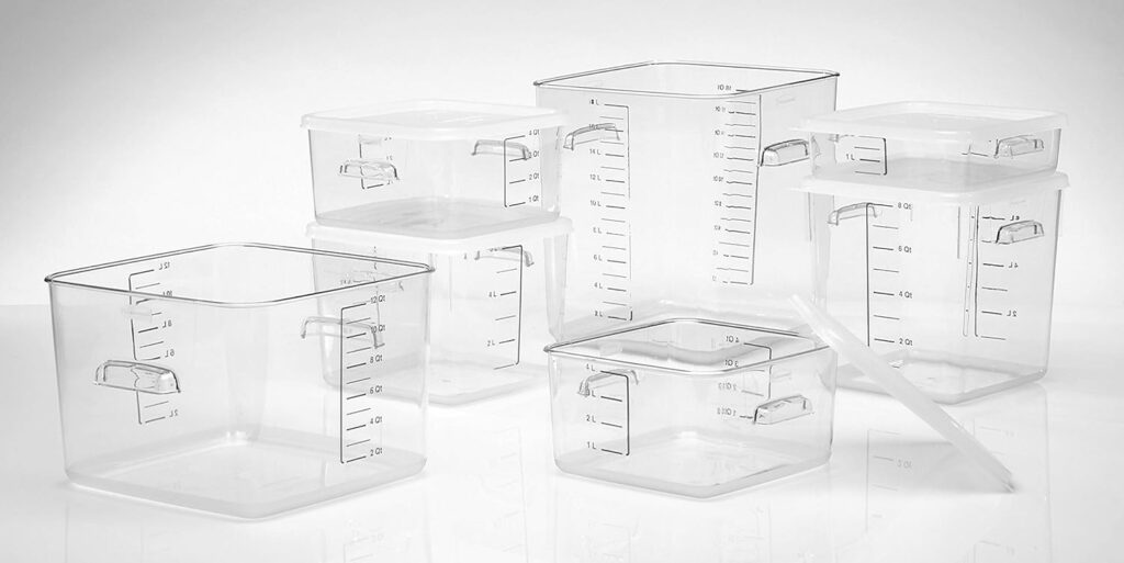 Rubbermaid Commercial Products-FG630400 Plastic Space Saving Square Food Storage Container For Kitchen/Sous Vide/Food Prep, 4 Quart, Clear, LID SOLD SEPARATELY Rubbermaid Commercial Products-FG630400 Plastic Space Saving Square Food Storage Container For Kitchen/Sous Vide/Food Prep, 4 Quart, Clear, LID SOLD SEPARATELY