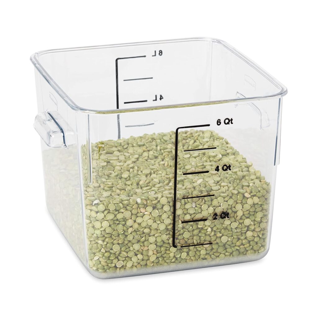 Rubbermaid Commercial Products Plastic Space Saving Square Food Storage Container For Kitchen/Sous Vide/Food Prep,Lids not included (Sold separately), 6 Quart, Clear (Fg630600Clr) Rubbermaid Commercial Products Plastic Space Saving Square Food Storage Container For Kitchen/Sous Vide/Food Prep,Lids not included (Sold separately), 6 Quart, Clear (Fg630600Clr)