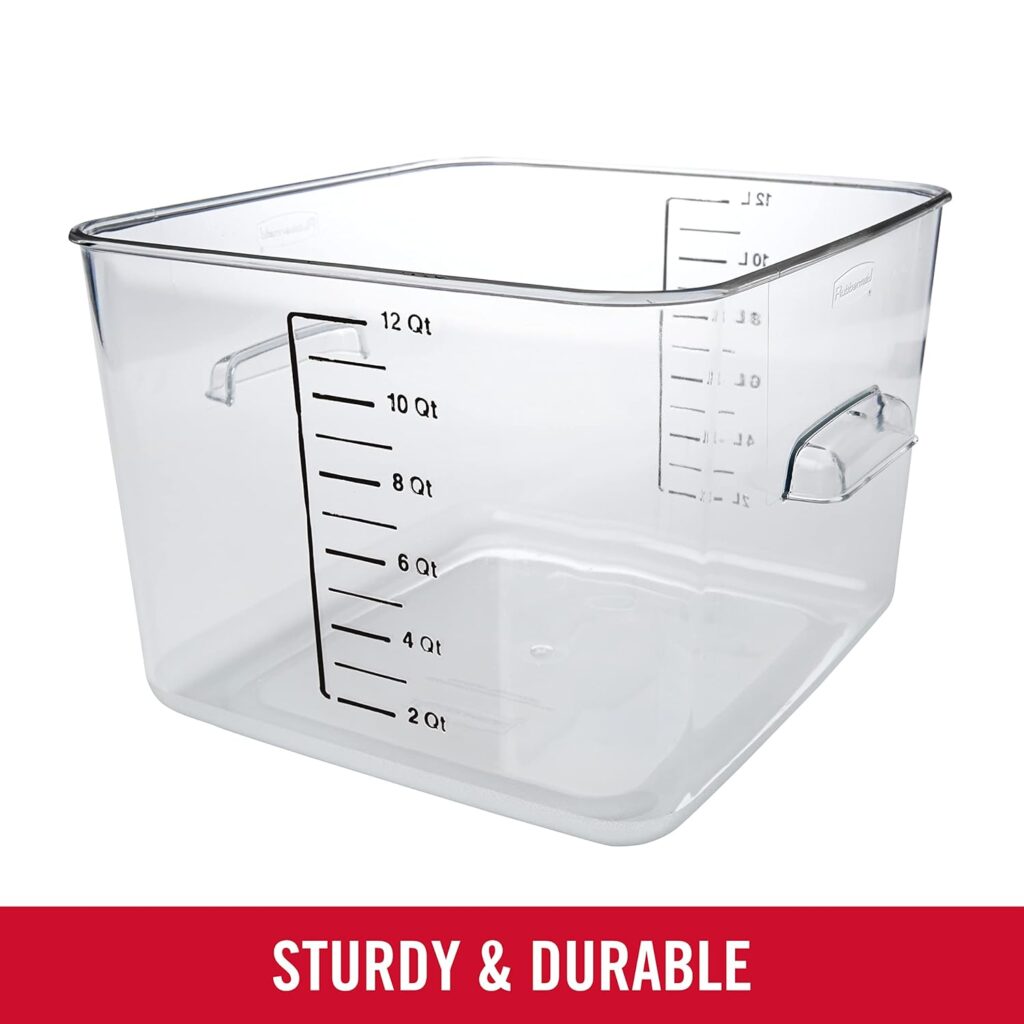 Rubbermaid Commercial Products Plastic Space Saving Square Food Storage Container For Kitchen/Sous Vide/Food Prep,Lids not included (Sold separately), 6 Quart, Clear (Fg630600Clr) Rubbermaid Commercial Products Plastic Space Saving Square Food Storage Container For Kitchen/Sous Vide/Food Prep,Lids not included (Sold separately), 6 Quart, Clear (Fg630600Clr)